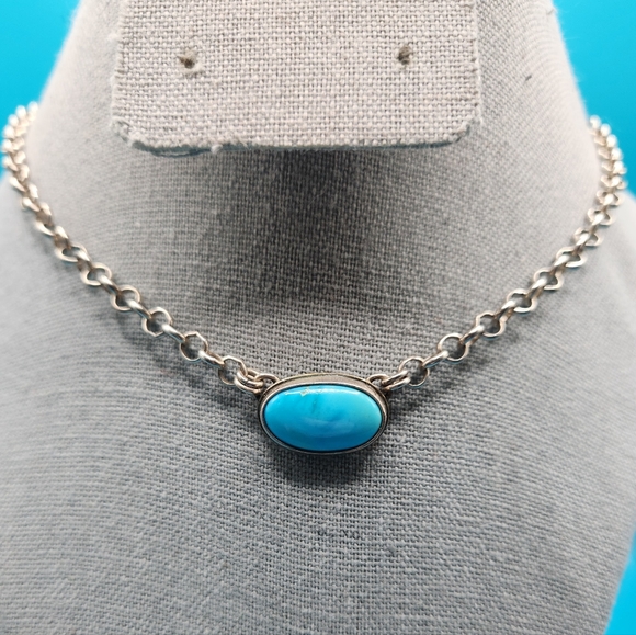 Turquoise Oval Pendant Necklace with Handmade 16 In Chain - Picture 2 of 7